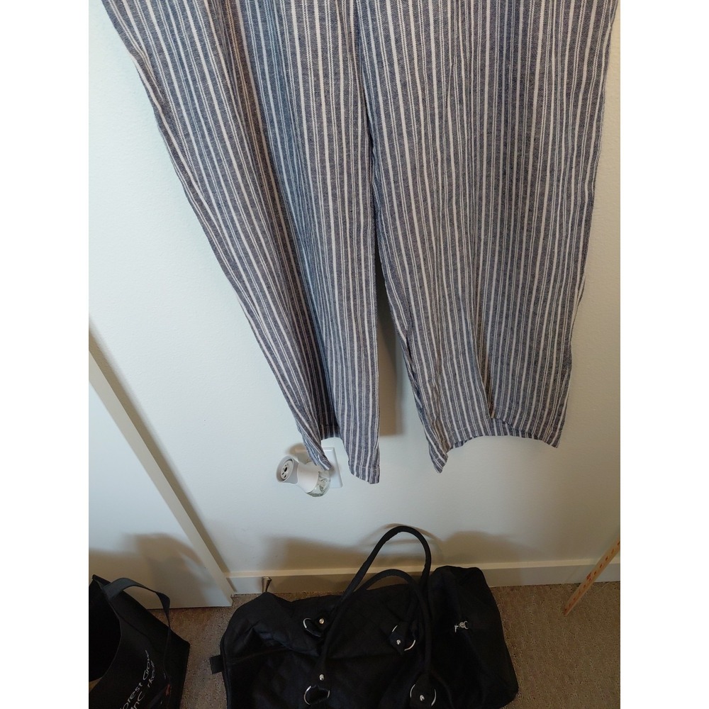 Old Navy Mid Rise Wide Leg Linen Pants Blue Stripes Elastic Waist XL Boho Nwtags - Picture 3 of 7